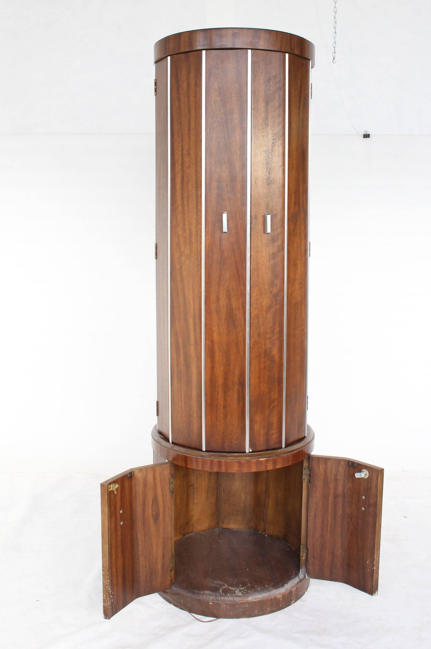 Cylinder Shape Liquor Bar Cabinet Walnut