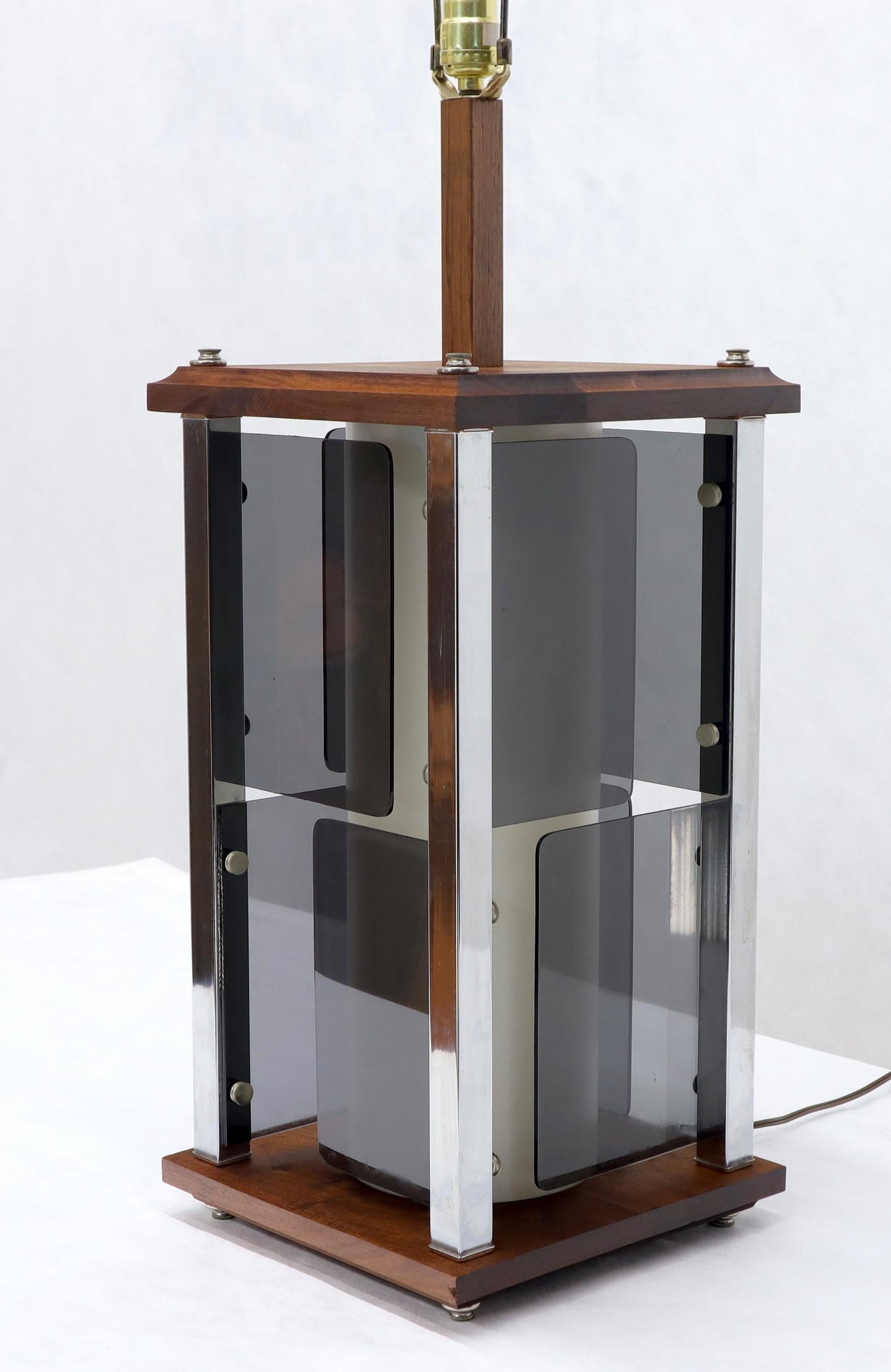 Large Mid-Century Modern Square Walnut & Lucite Table Lamp