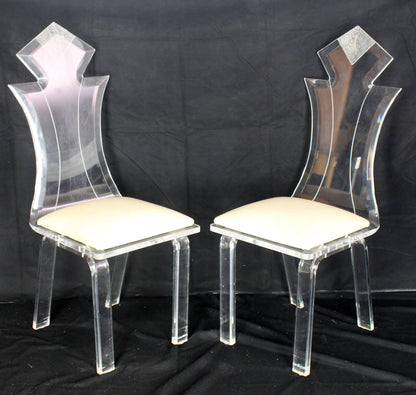 Set of Four Carved Bent Lucite Dining Chairs