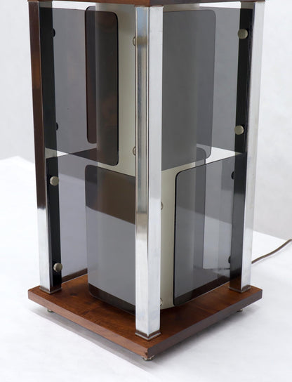 Large Mid-Century Modern Square Walnut & Lucite Table Lamp