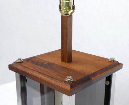 Large Mid-Century Modern Square Walnut & Lucite Table Lamp