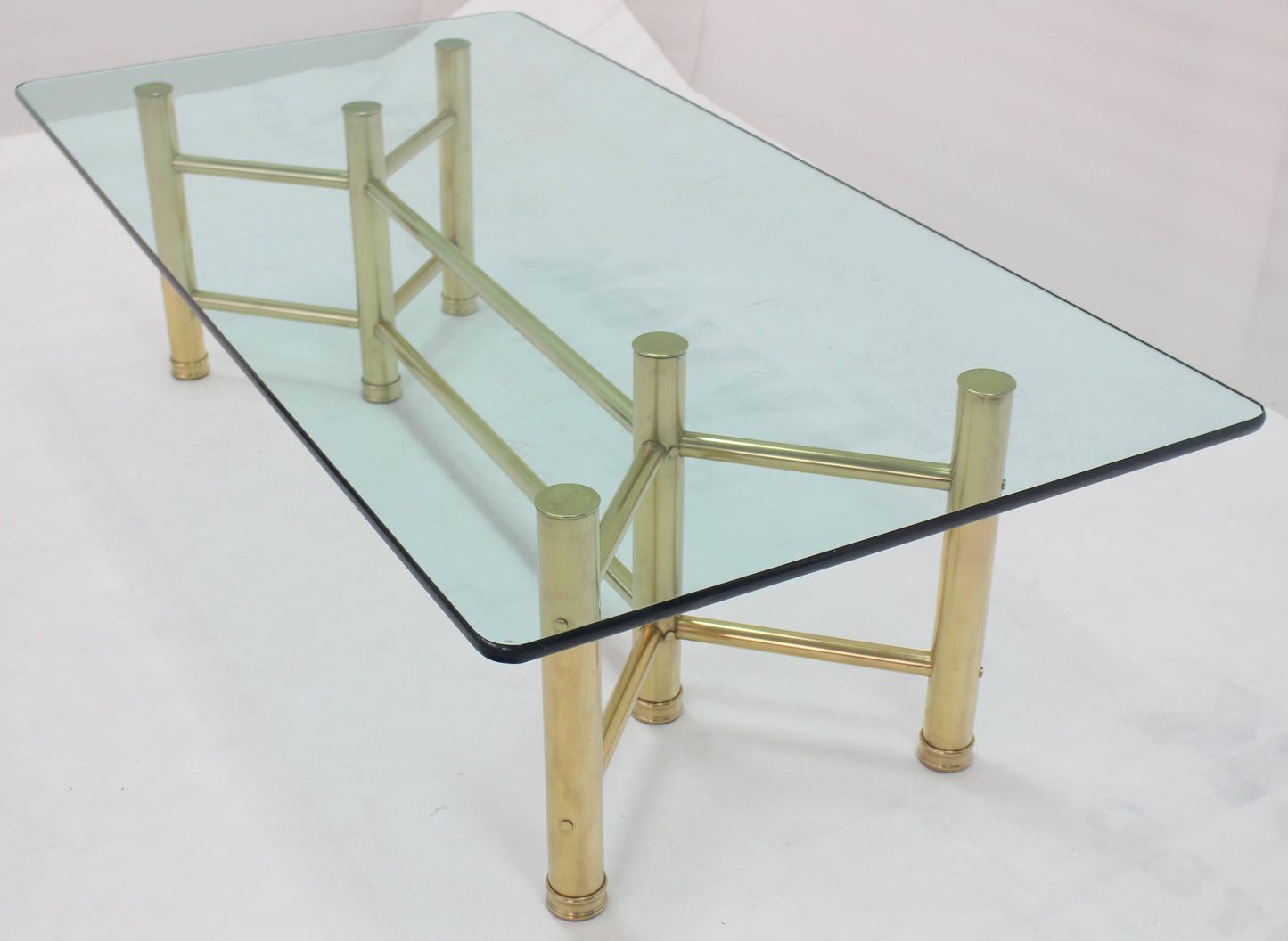 Solid Brass Tube Glass Top Rectangular Coffee Table