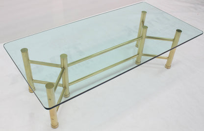 Solid Brass Tube Glass Top Rectangular Coffee Table