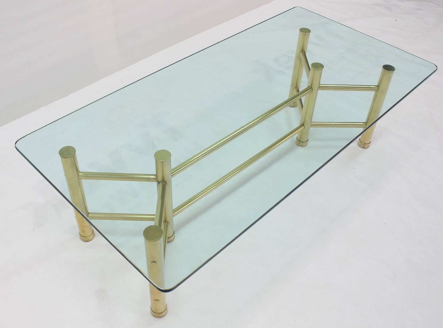 Solid Brass Tube Glass Top Rectangular Coffee Table