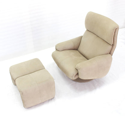 Beige Suede Leather Lounge Chair with Matching Ottoman