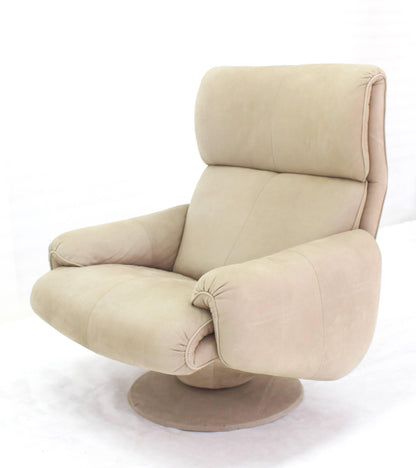 Beige Suede Leather Lounge Chair with Matching Ottoman