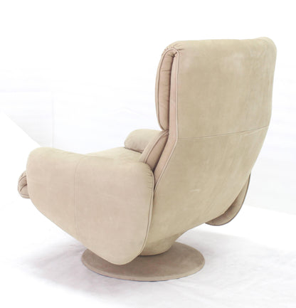 Beige Suede Leather Lounge Chair with Matching Ottoman