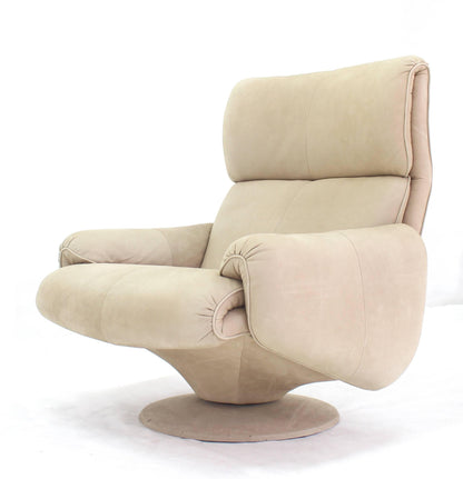 Beige Suede Leather Lounge Chair with Matching Ottoman