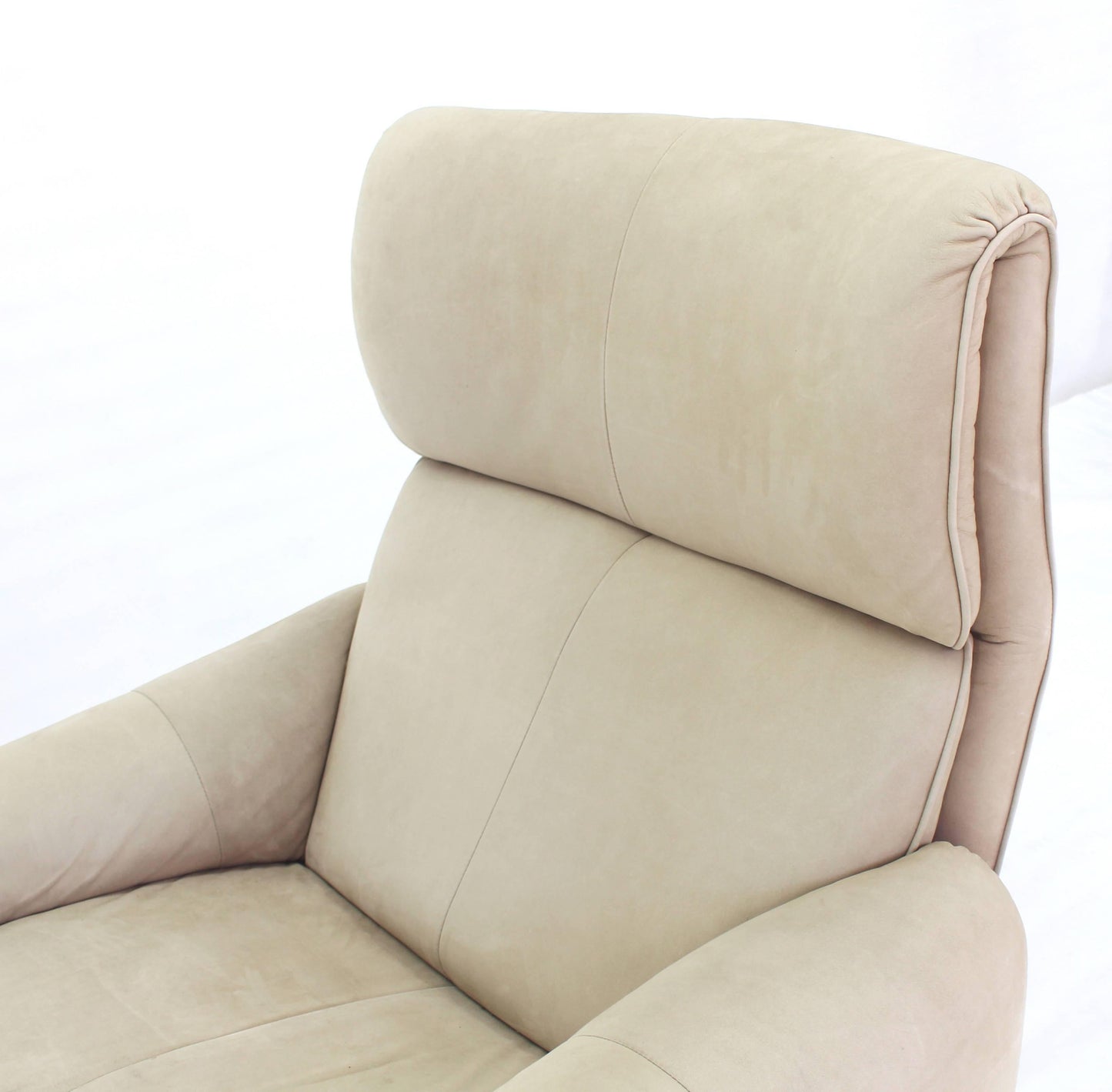 Beige Suede Leather Lounge Chair with Matching Ottoman