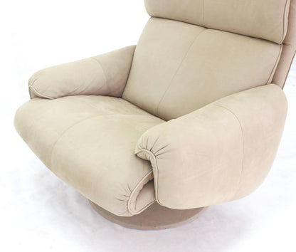 Beige Suede Leather Lounge Chair with Matching Ottoman