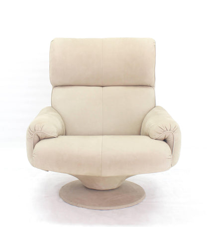 Beige Suede Leather Lounge Chair with Matching Ottoman