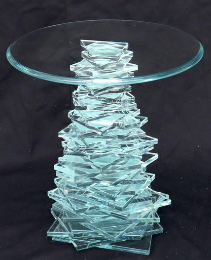 Stack of Cut Glass Base Round Top Side Coffee Table Arts & Crafts