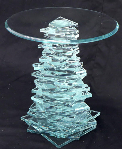 Stack of Cut Glass Base Round Top Side Coffee Table Arts & Crafts