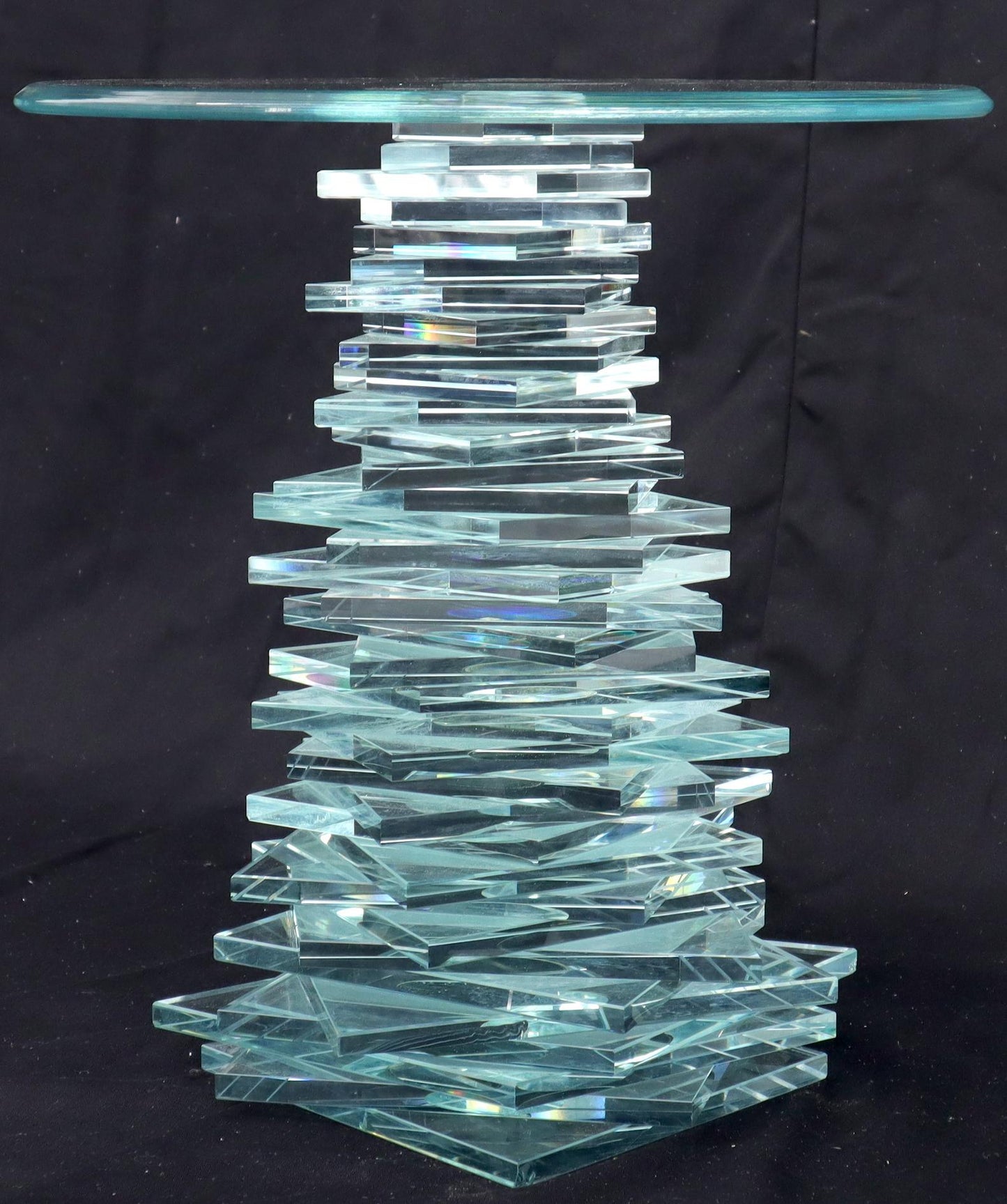 Stack of Cut Glass Base Round Top Side Coffee Table Arts & Crafts