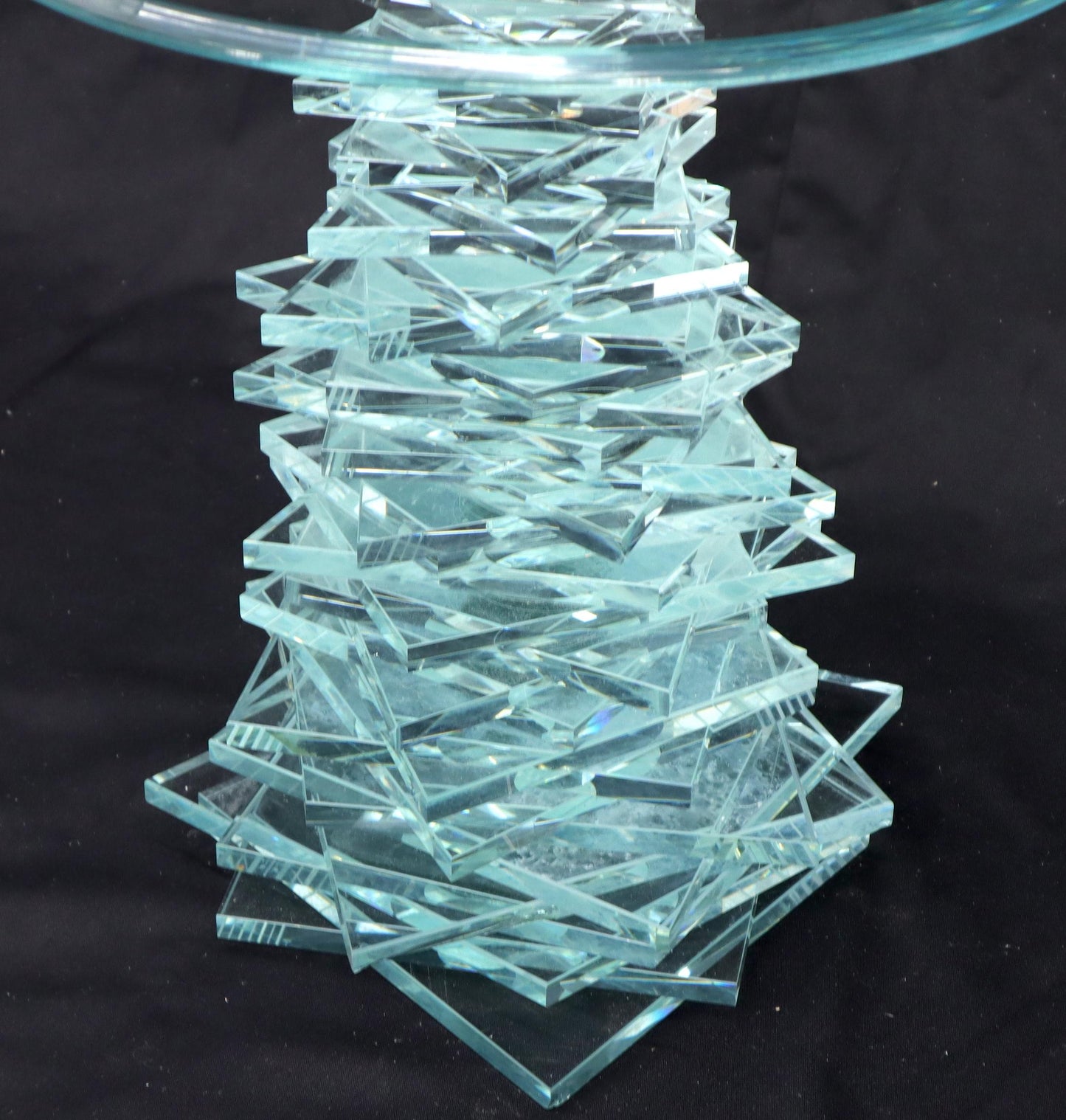 Stack of Cut Glass Base Round Top Side Coffee Table Arts & Crafts