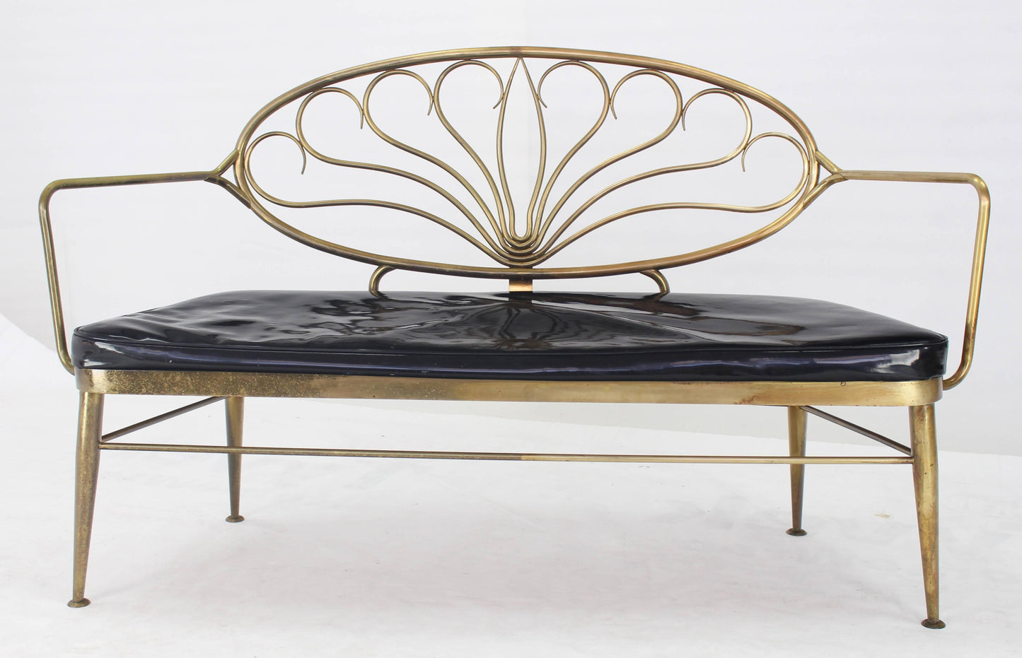 Solid Brass Scallop Back Mid-Century Loveseat Settee Bench