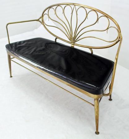 Solid Brass Scallop Back Mid-Century Loveseat Settee Bench