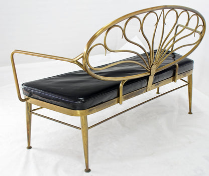 Solid Brass Scallop Back Mid-Century Loveseat Settee Bench