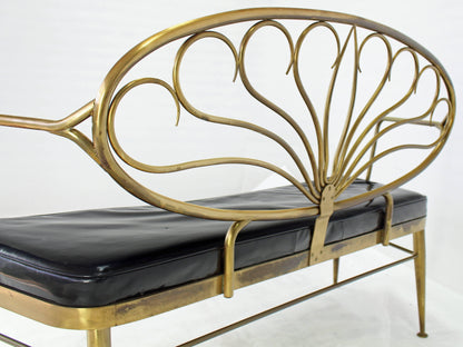 Solid Brass Scallop Back Mid-Century Loveseat Settee Bench