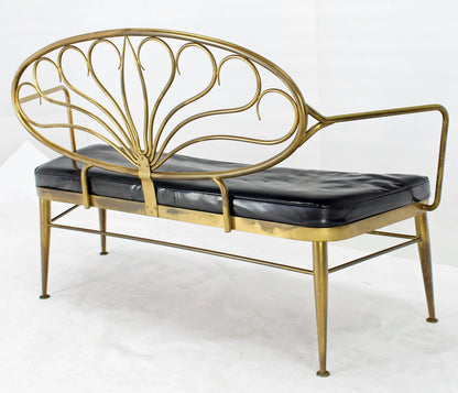 Solid Brass Scallop Back Mid-Century Loveseat Settee Bench