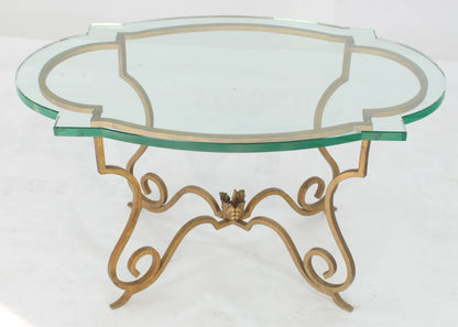 Forged Gold Gilt Iron Base Figural Glass Oval Side Occasional Table