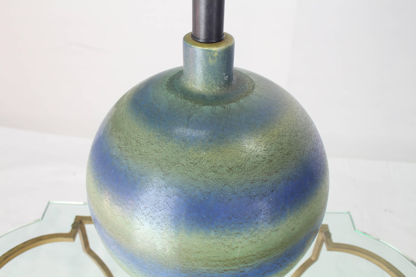 Ceramic Pottery Globe Shape Lamp Green Blue Stripes