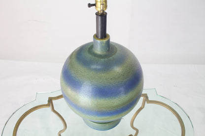 Ceramic Pottery Globe Shape Lamp Green Blue Stripes