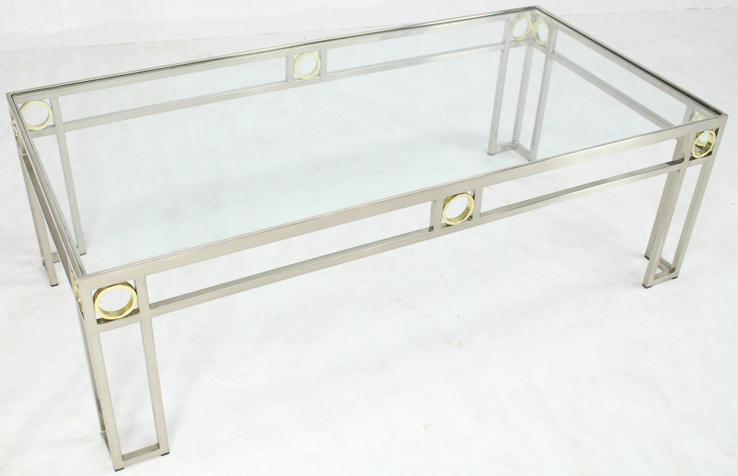 Brass Chrome Glass Rectangular Coffee Table