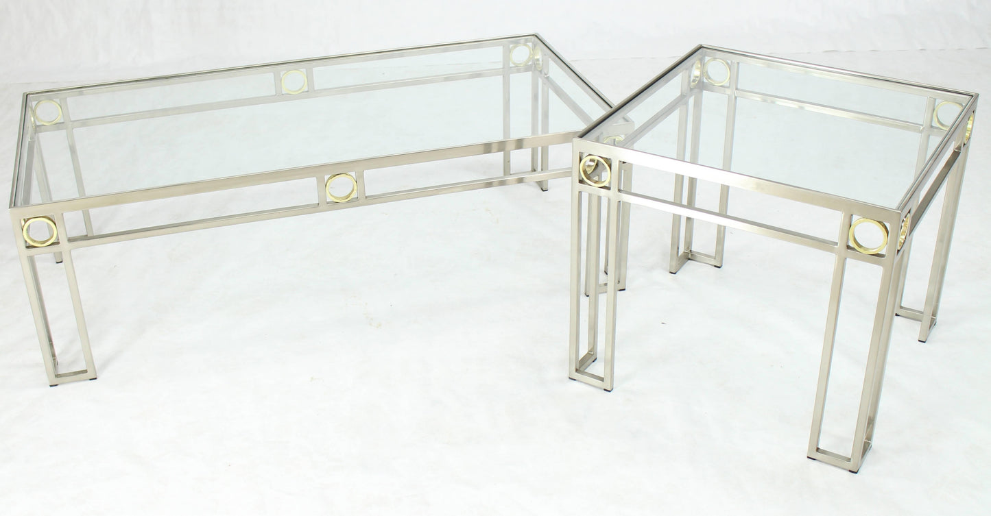 Brass Chrome Glass Rectangular Coffee Table