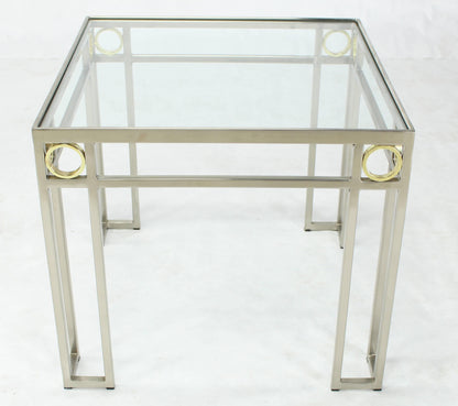 Square Brass Rings Chrome Frame Shape Base Glass Top Side Table