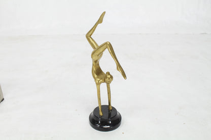 Tall Modern Bronze Sculpture of Gymnast in Action Marble Base