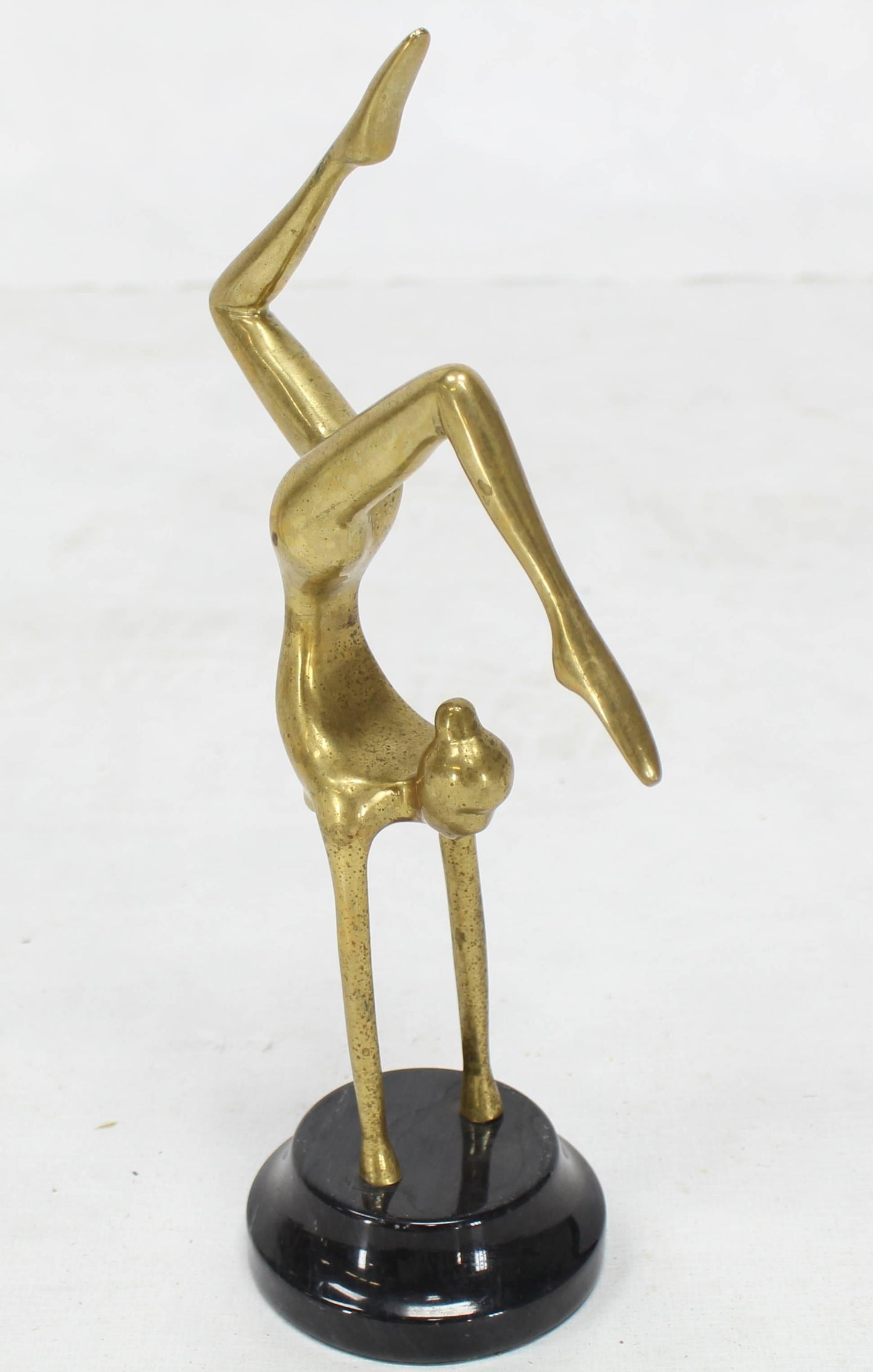 Tall Modern Bronze Sculpture of Gymnast in Action Marble Base