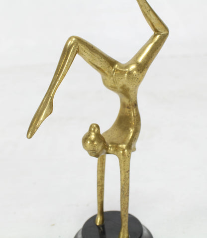 Tall Modern Bronze Sculpture of Gymnast in Action Marble Base