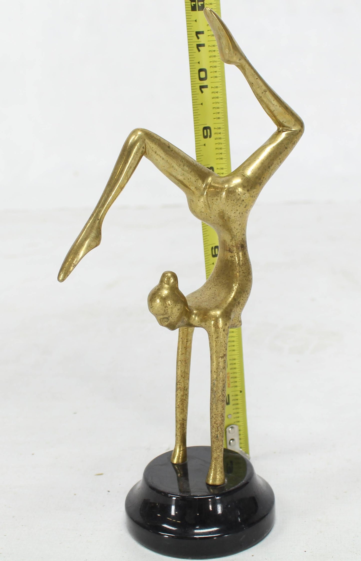 Tall Modern Bronze Sculpture of Gymnast in Action Marble Base