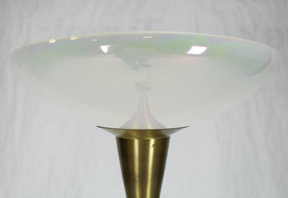 Brass Tall Torchere Floor Lamp Iridescent Shade