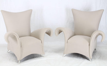 Pair of Large Oversize Lounge Fan Back Barrel Armchairs