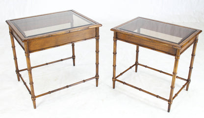 Set of Nesting Faux Bamboo Smoked Glass Top End or Side Tables