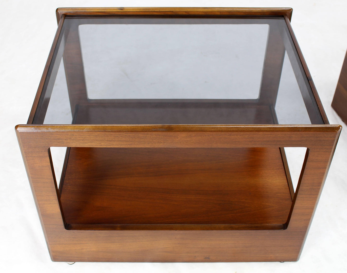 Pair of Rectangular Cube Shape Smoked Glass Tops End Tables