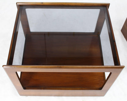 Pair of Rectangular Cube Shape Smoked Glass Tops End Tables