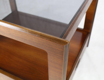 Pair of Rectangular Cube Shape Smoked Glass Tops End Tables