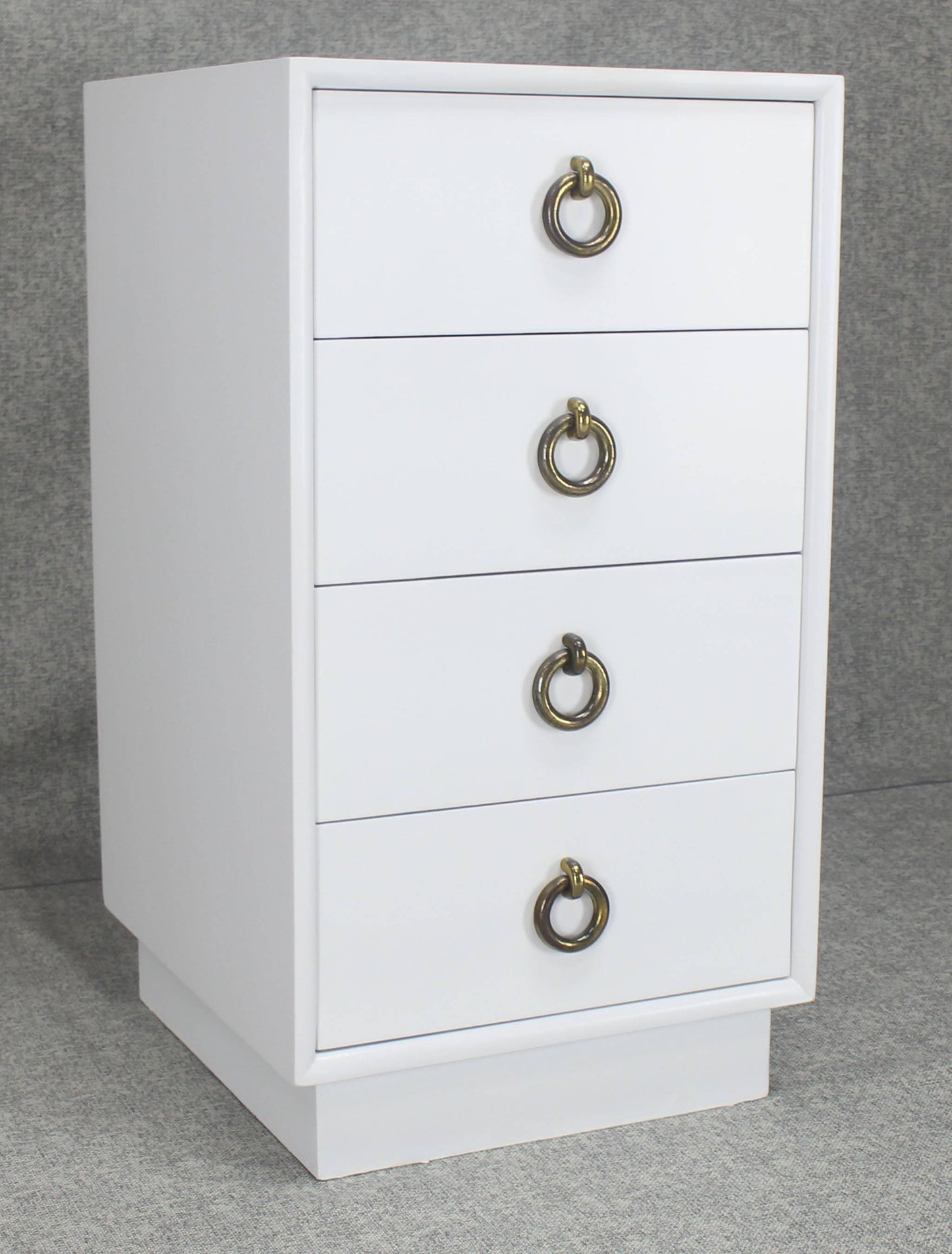 White Lacquer Mid-Century Modern Four-Drawer Cabinet Tall Nightstand End Table