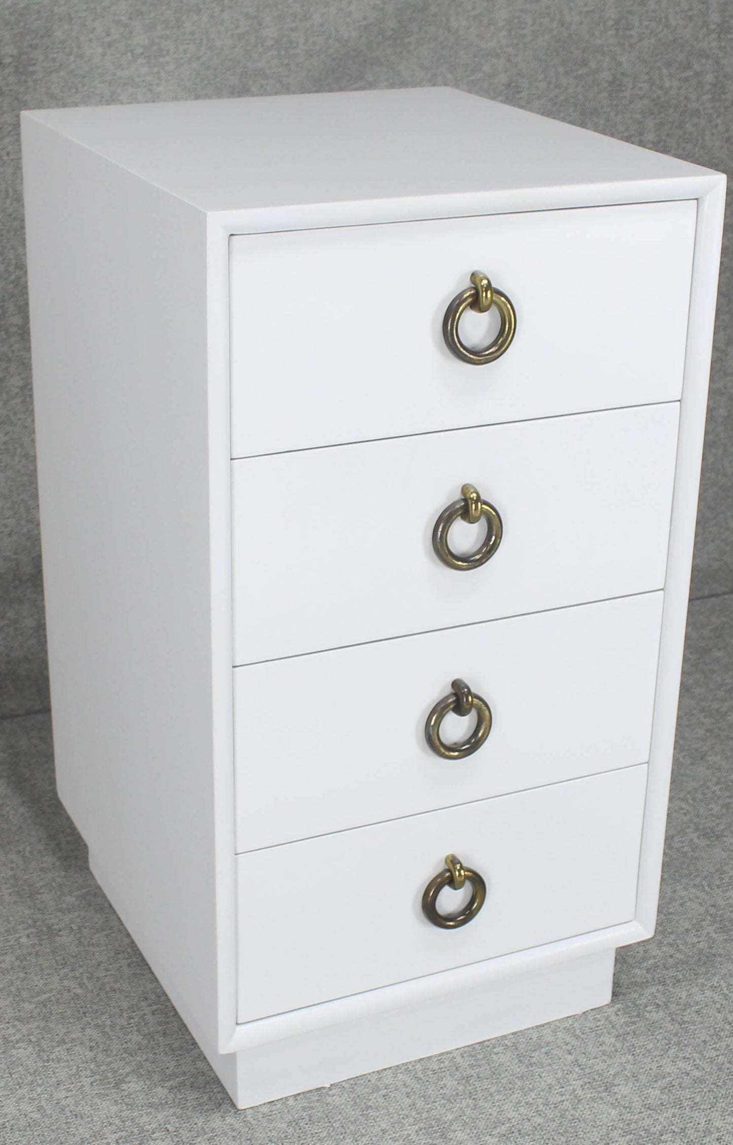 White Lacquer Mid-Century Modern Four-Drawer Cabinet Tall Nightstand End Table