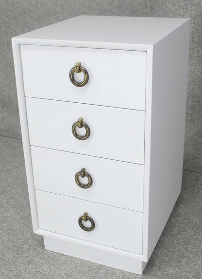 White Lacquer Mid-Century Modern Four-Drawer Cabinet Tall Nightstand End Table