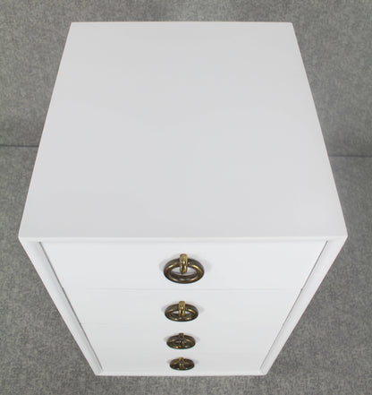 White Lacquer Mid-Century Modern Four-Drawer Cabinet Tall Nightstand End Table