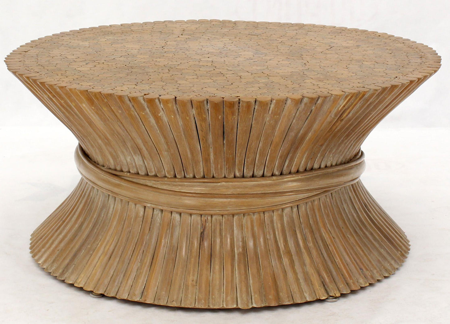 Round Wheat Bamboo Sheaf Base Coffee Table Mid-Century Modern McGuire