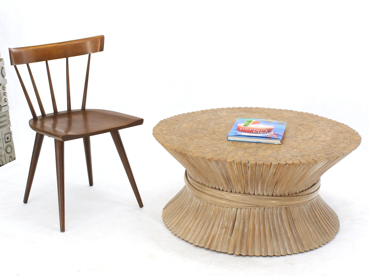 Round Wheat Bamboo Sheaf Base Coffee Table Mid-Century Modern McGuire