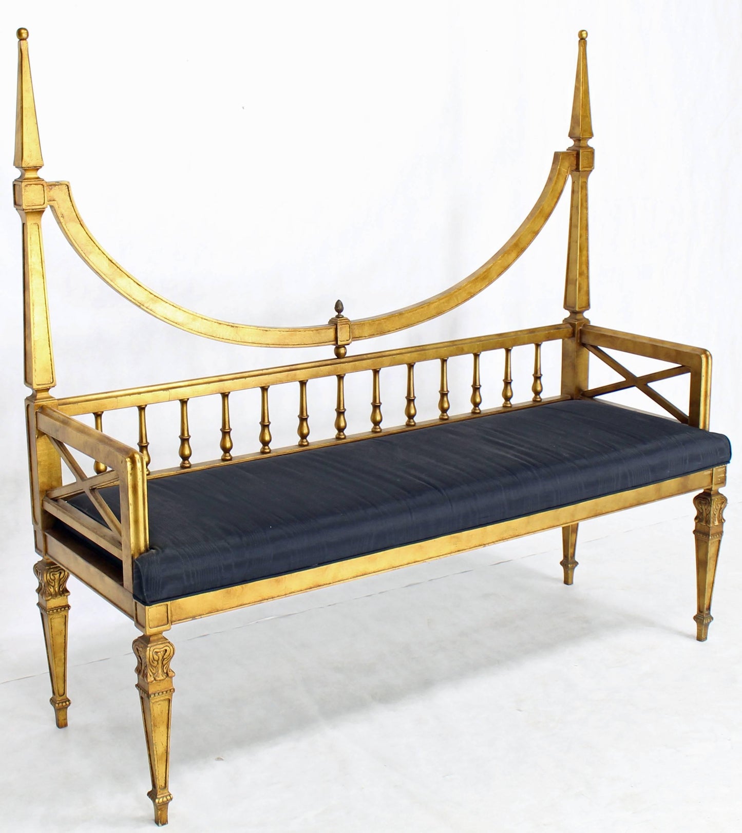 Gold Leaf Black Upholstery Hollywood Regency Window Bench