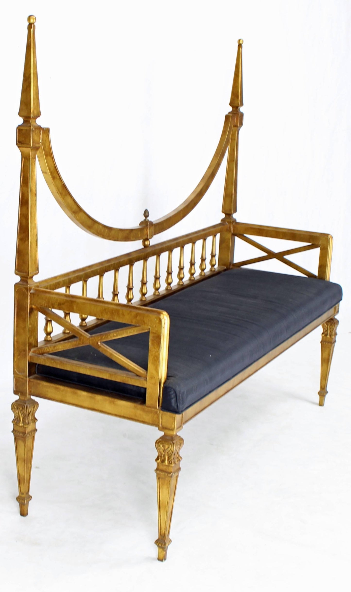 Gold Leaf Black Upholstery Hollywood Regency Window Bench