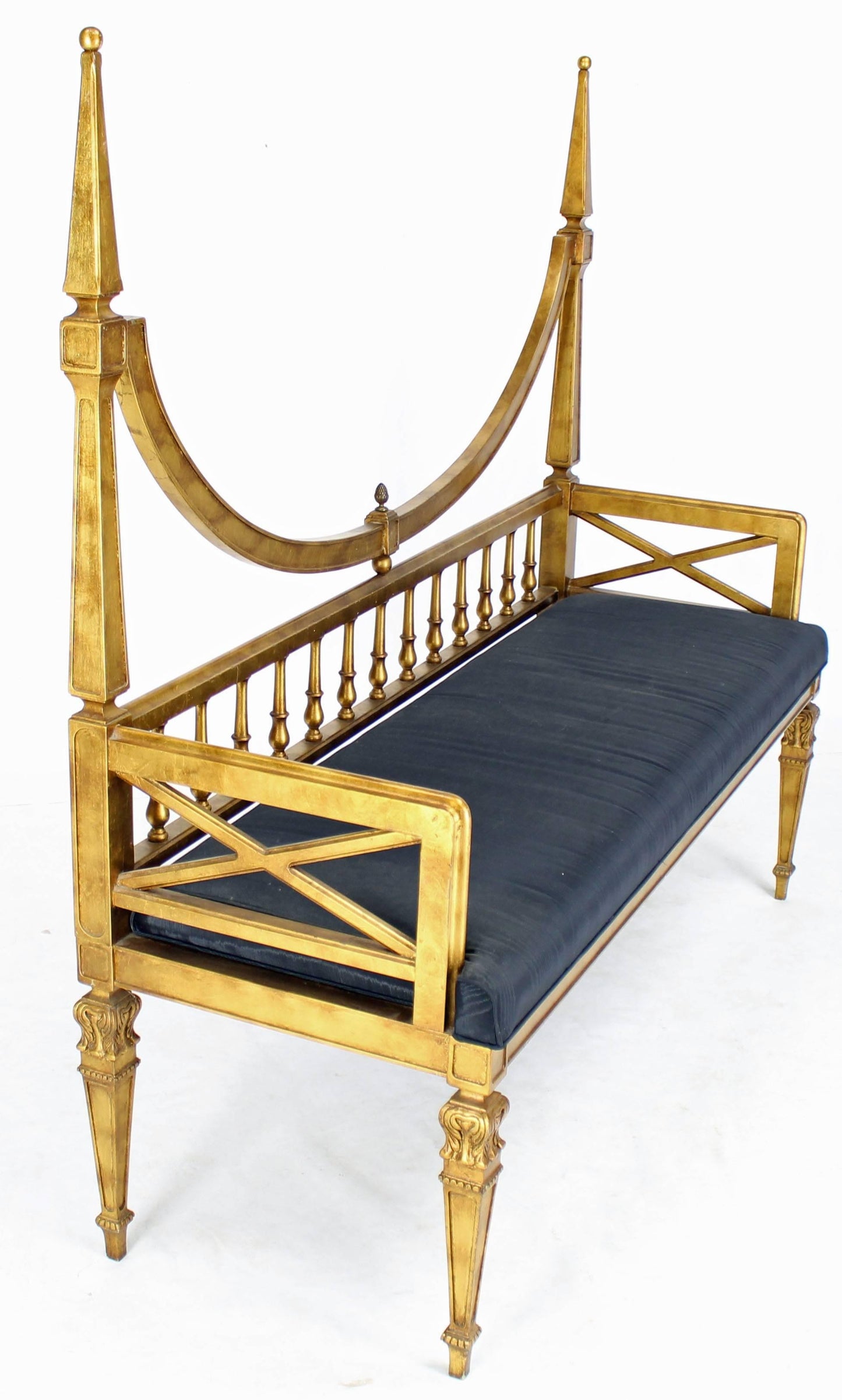 Gold Leaf Black Upholstery Hollywood Regency Window Bench