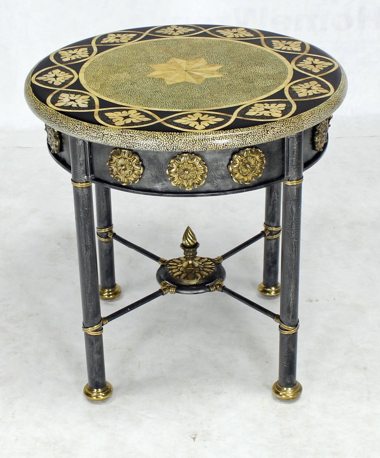 Round Faux Egg Shell Decorated Bronze Ormolu Decorated Round Gueridon Table